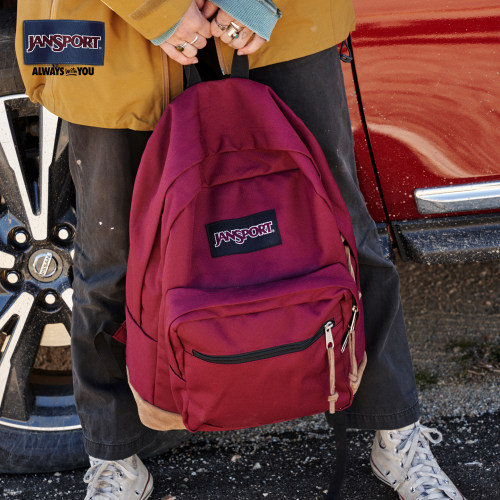 机场同款JanSport双肩背包暮光复古女经典黑男大学生书包皮革4QVA - 图1