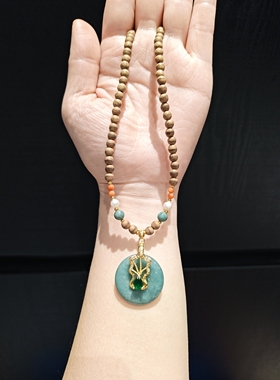 26m蓝水翡翠配5m一线黄油沉配天然珍珠南红吊坠项链毛衣链