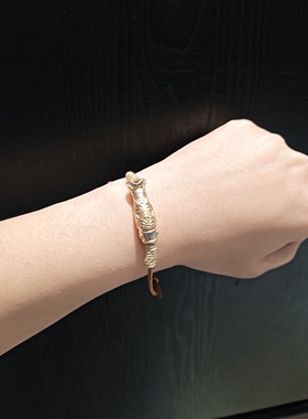 29乘9m厚款999足银描金鱼跃龙门开口鱼配手编绳手串手链