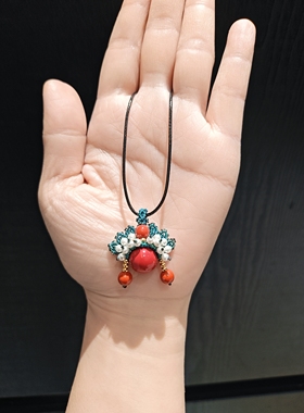 28m纯手编京剧脸谱配高含量朱砂水飞沙吊坠配925银扣头皮绳项链