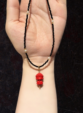 17乘11m高含量朱砂水飞砂宝宝佛配925银扣头吊坠项链锁骨链可拆卸