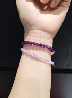 清仓甩卖 5m浓郁紫水晶配薰衣草紫水晶配紫锂辉顶珠双圈手串手链