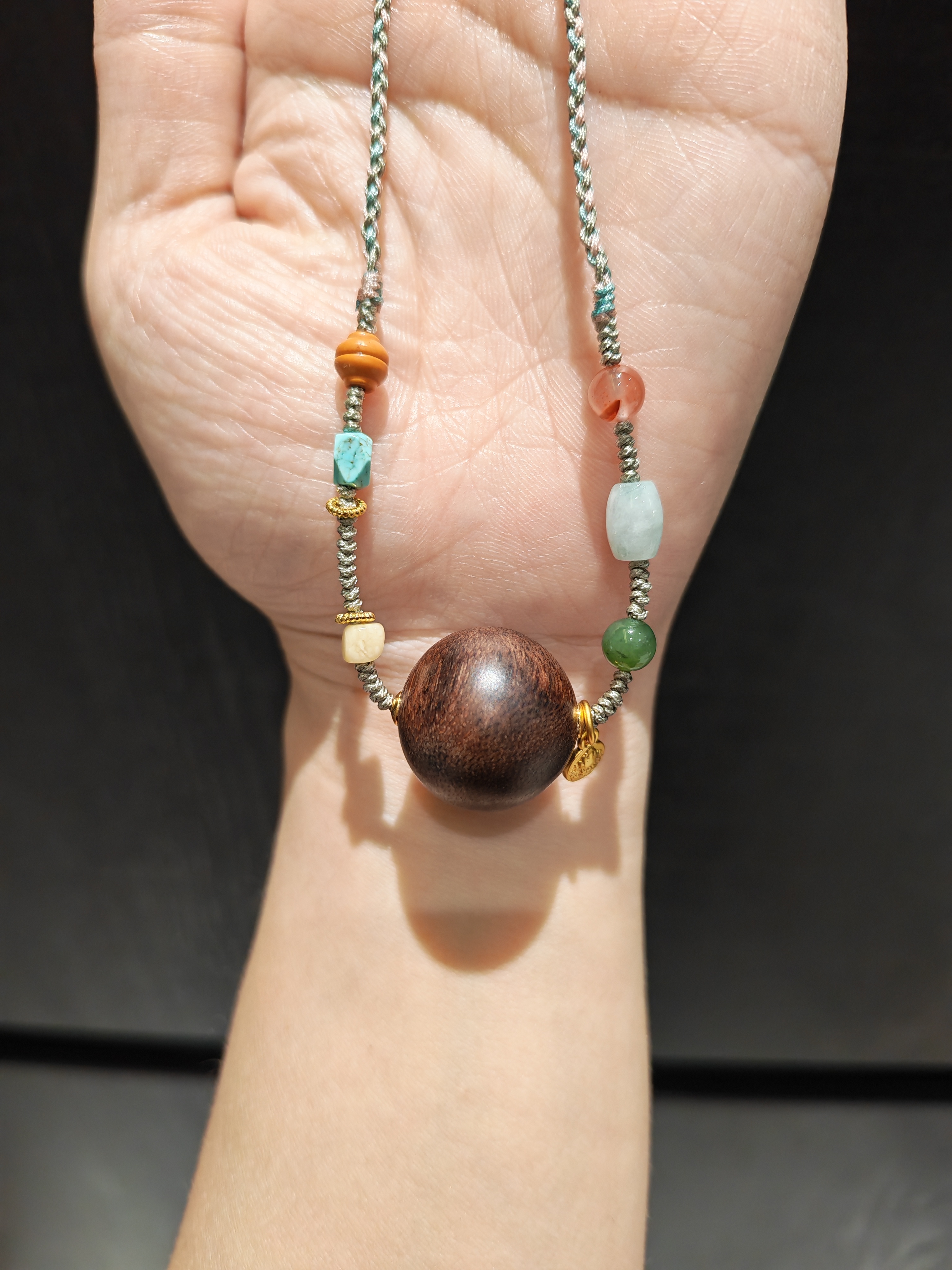 20m富森红土沉配孟松南红蓝水和田玉蜜蜡吊坠项链毛衣链 - 图0