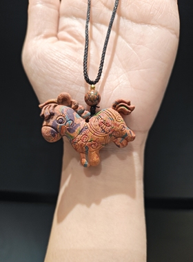 46乘40m非遗合香珠敦煌双面马上有钱小马吊坠项链毛衣链