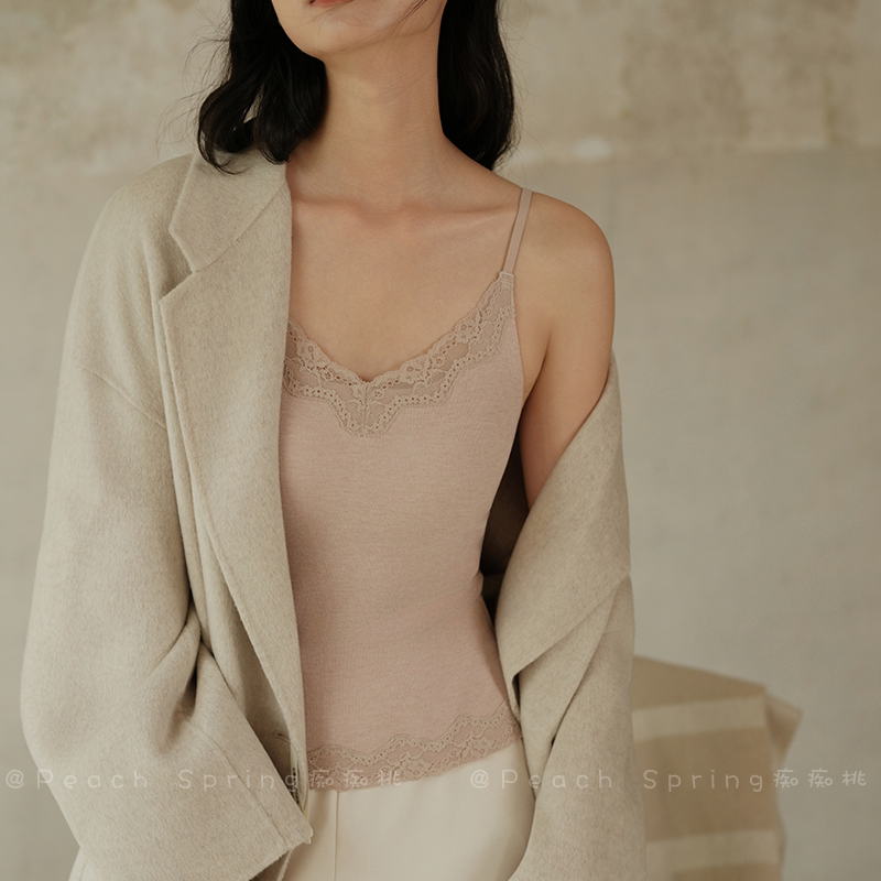蚕丝暖衣~免穿Bra热能保暖加绒背心纯欲蕾丝细肩带无痕美背文胸
