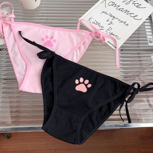 日系可爱少女绑带纯棉内裤女全棉裆柔软舒适女生纯欲系带低腰三角 - 图1