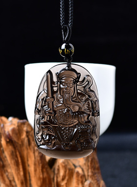 真武大帝吊坠天然冰黑曜石挂件