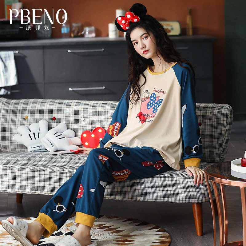 纯棉秋长袖套装休闲学生宽松睡衣 派邦奴睡衣/家居服套装