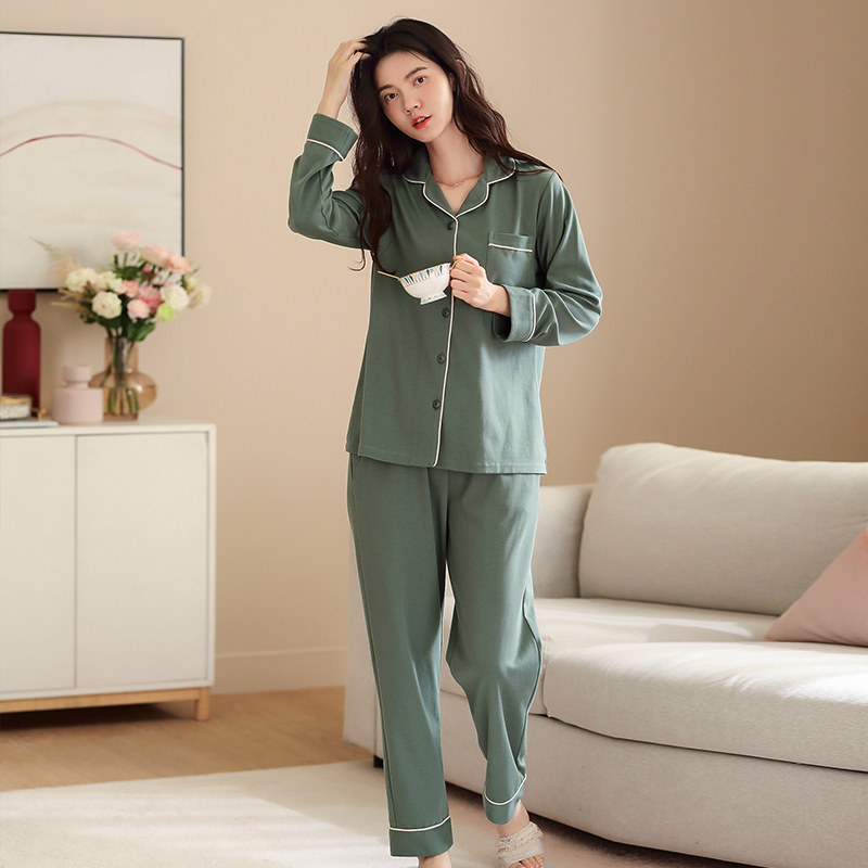 秋纯棉长袖居家新款休闲纯色睡衣 派邦奴睡衣/家居服套装