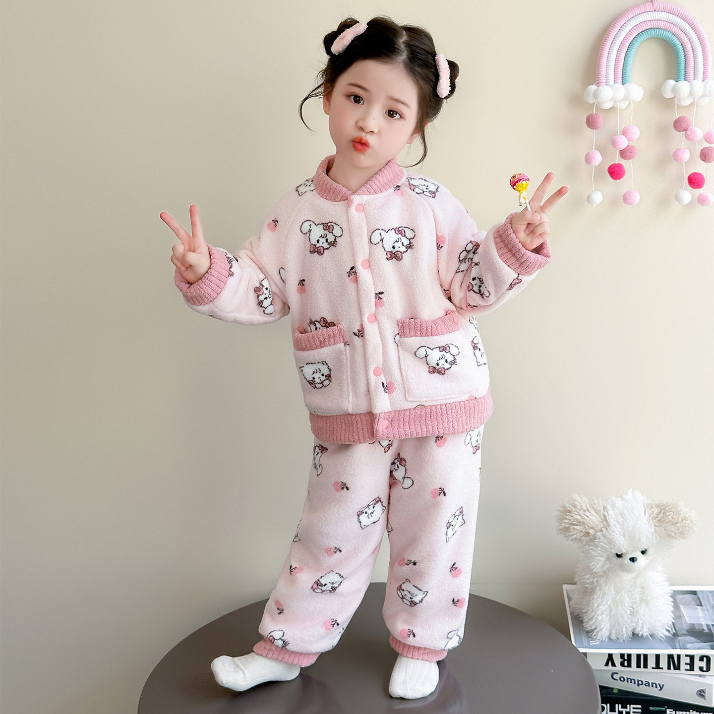 女童加厚睡衣套装冬季2025新款儿童宝宝三层保暖法兰绒开衫家居服,淘宝优惠券,粉丝福利购,淘宝优惠卷