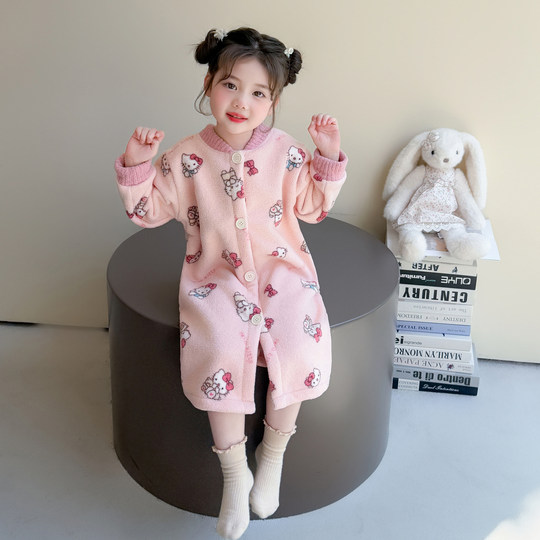 女童睡袍2025新款法兰绒保暖秋冬季女孩女宝宝儿童家居袍加厚冬装