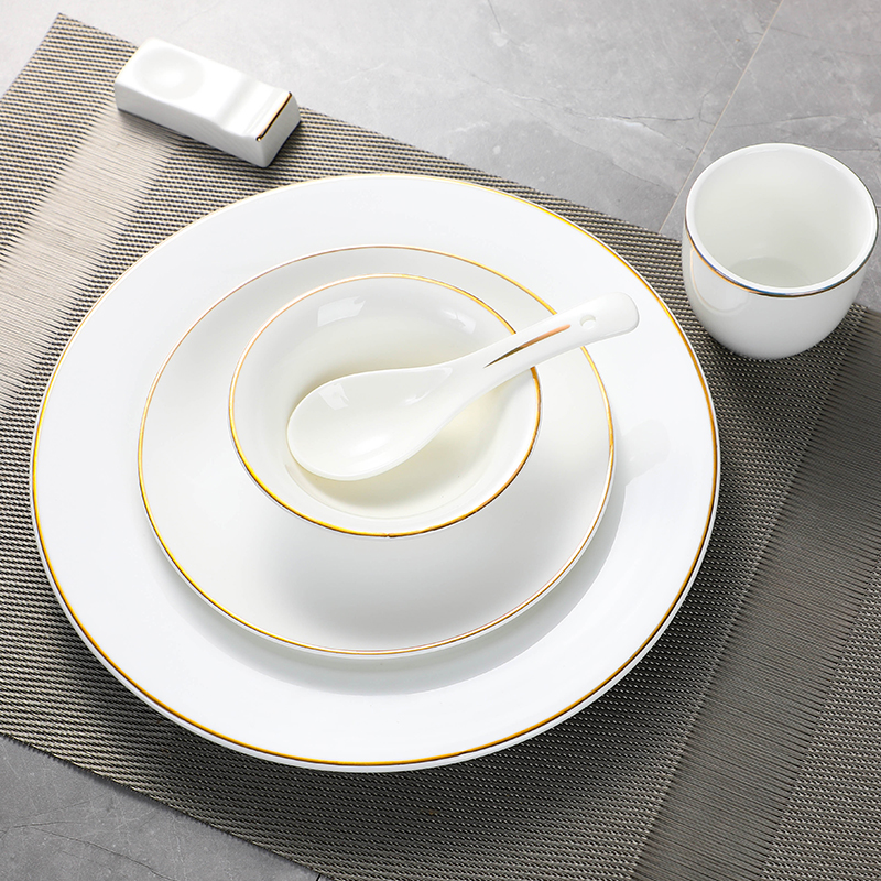 金边陶瓷酒店用品餐具摆台四件套饭店餐厅盘碗碟套装中式会所定制