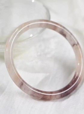 粉紫色鸡血红女细圆条手镯透冰