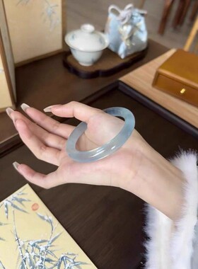 天青冻库里蓝高冰少女圆条手镯