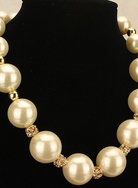 韩国大珍珠夸张时尚风短款锁骨链