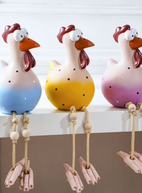 可爱搞笑大眼长脚鸡装饰摆件，创意园林吊脚鸡火鸡微景观雕塑摆件
