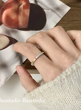 Basstudio 彩钻戒指女韩系小众设计钛钢食指戒叠戴百搭不掉色指环