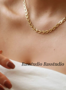 Basstudio不掉色简约百搭项链钛钢镀18k金欧美风锁骨链叠戴项链