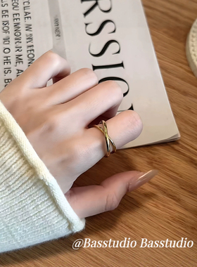 Basstudio日韩极简几何冷淡风双环戒指女时尚小众设计钛钢不掉色