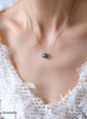 Basstudio不掉色新款经典双环钛钢项链滴油酒红色锆石闺蜜款礼物