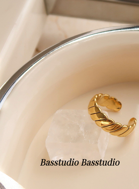 Basstudio欧美钛钢镀18k金开口戒指韩式简约百搭潮流基础新款 女