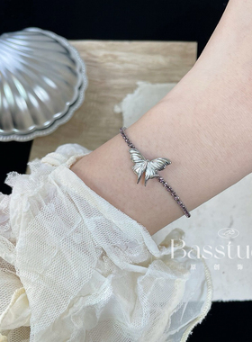 Basstudio  新中式唯美腕蝶钛钢古风干枯玫瑰粉蝴蝶灵动彩钻手链