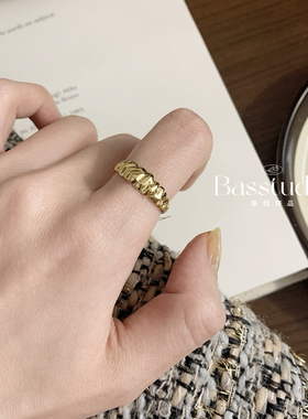 Basstudio不掉色钛钢褶皱岩石状开口戒指不规则小众个性气质食指