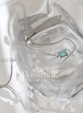 Basstudio法式轻奢高级感海蓝宝方糖项链女生小众设计钛钢锁骨链