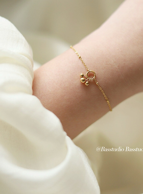 Basstudio 原创简约几何小金豆手链闺蜜款圆珠首饰 钛钢镀18K金