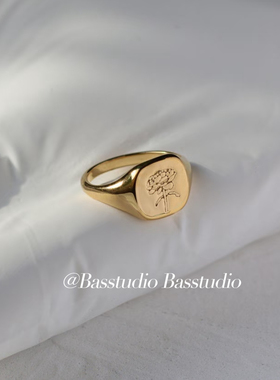 Basstudio 中古花卉蝴蝶牡丹花朵戒指套戒 钛钢镀18K金保色不掉色