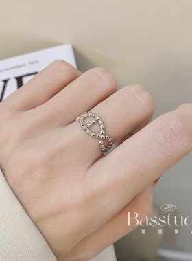 Basstudio不掉色轻奢眼睛开口素圈戒女小众冷淡风高级感叠戴指环