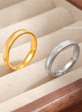 Basstudio 波光粼粼~猫眼波纹戒指轻奢高级感尾戒素圈戒指女小众