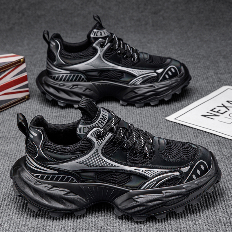 男鞋夏季透气网面新款时尚潮鞋韩版ins个性高级感厚底增高老爹鞋 - 图1