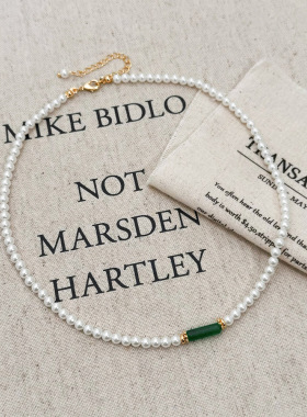 新中式施家珍珠串珠高质量手工编织项链绿色天然石时尚项饰女