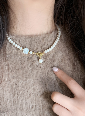 时尚高级感施家珍珠项链气质轻奢风衣链花朵复古百搭高级手链日常