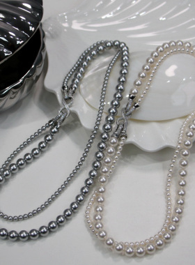 2024秋冬干枯玫瑰珍珠项链优雅双层戴法高级真多麻珍珠毛衣链