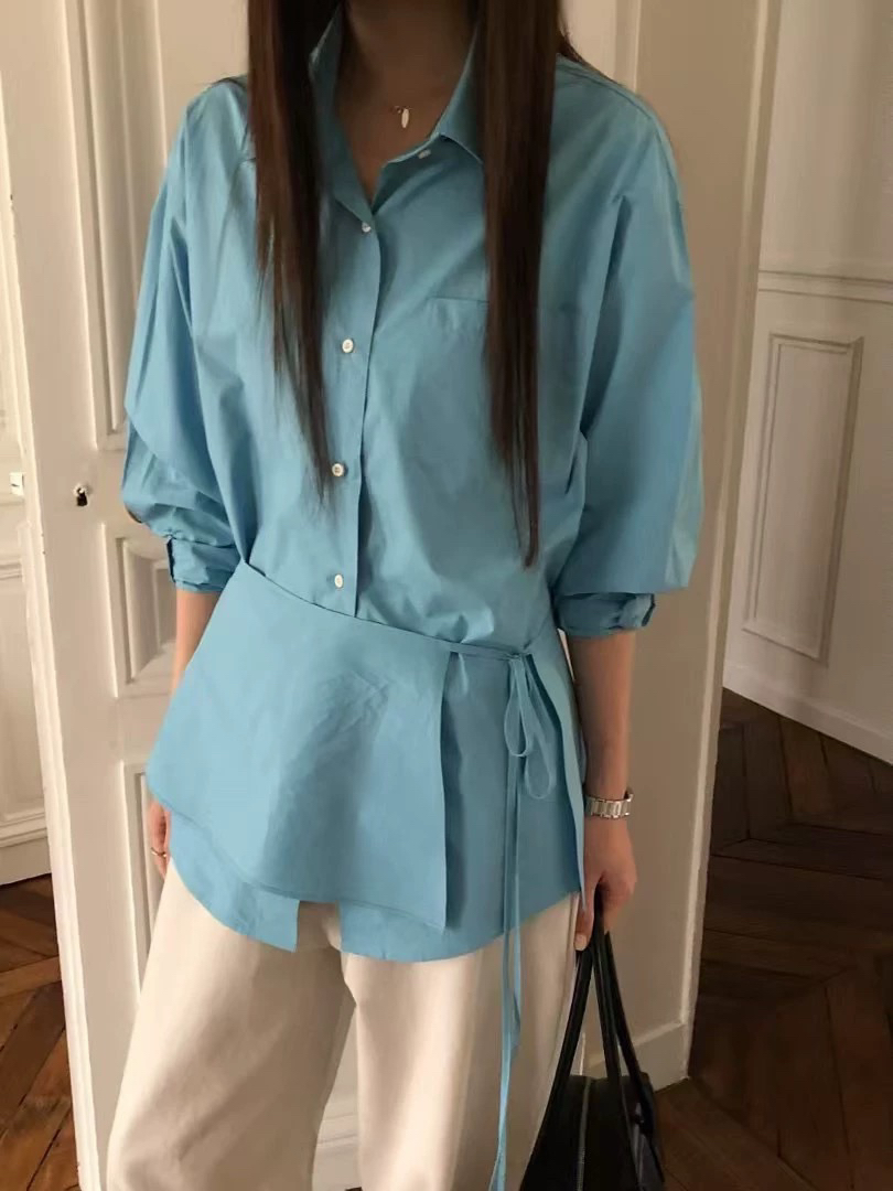 现货atmosphere韩国东大门2025春设计师款翻领单排扣衬衫上衣 - 图1