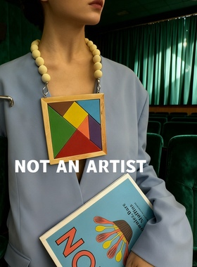 原创设计小众设计师风格几何色块构图木质项链夸张趣味毛衣链百搭