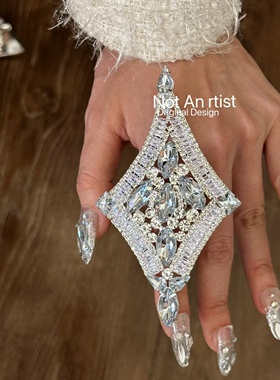 欧美ins复古夸张菱形水钻戒指女小众设计感高级轻奢宴会开口指环