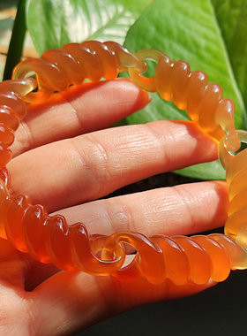 玛瑙印象 纯天然红江料逊克北红玛瑙手链 玉雕绝技纯手工鬼工环58