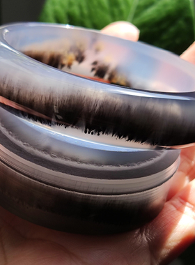 玛瑙印象 薄雾森林 天然发丝玛瑙手镯 高冰意境树林景观 收藏级