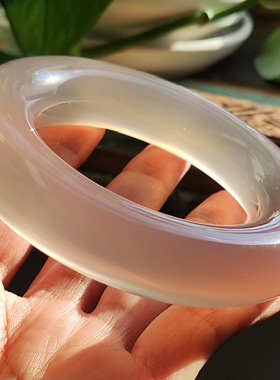 玛瑙印象 清冷美人 老料玛瑙手镯 高级感银灰 水色双全大胖圆条57