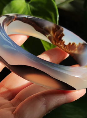 玛瑙印象 青山远黛 纯天然马料玛瑙手镯 稀有墨蓝色景观镯 水润58