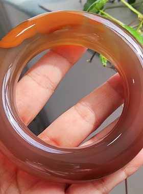 玛瑙印象 时光年轮 纯天然老坑花料玛瑙手镯高档油润实肉胖圆条54