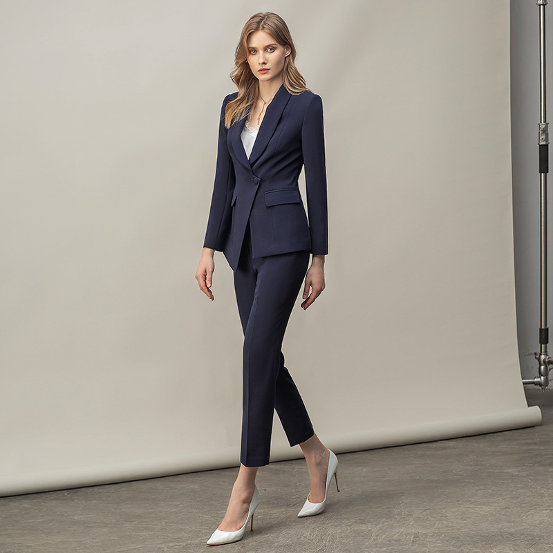 AD气质正装套装女春秋季职业装大学生面试西装新款藏青色时尚工装 - 图1