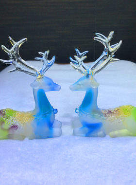 小鹿摆件一对琉璃工艺品高档中式家居装饰品乔迁新居礼品创意礼物
