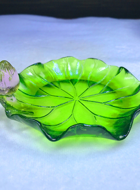 琉璃莲花荷叶盘莲盘摆件工艺品插线香座香盘家用玄关佛堂供奉用品