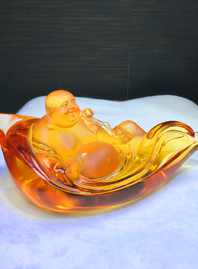 琉璃自在弥勒佛佛像摆件工艺品高档招财家居客厅办公室装饰品摆设