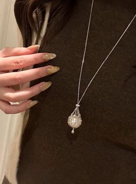 捕梦网爆闪镶钻网兜珍珠项链轻奢