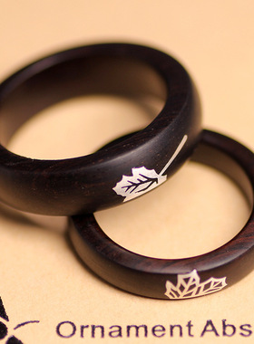 小叶紫檀木镶银个性戒指镶嵌银叶苍梧情侣对戒手环国风饰品批发